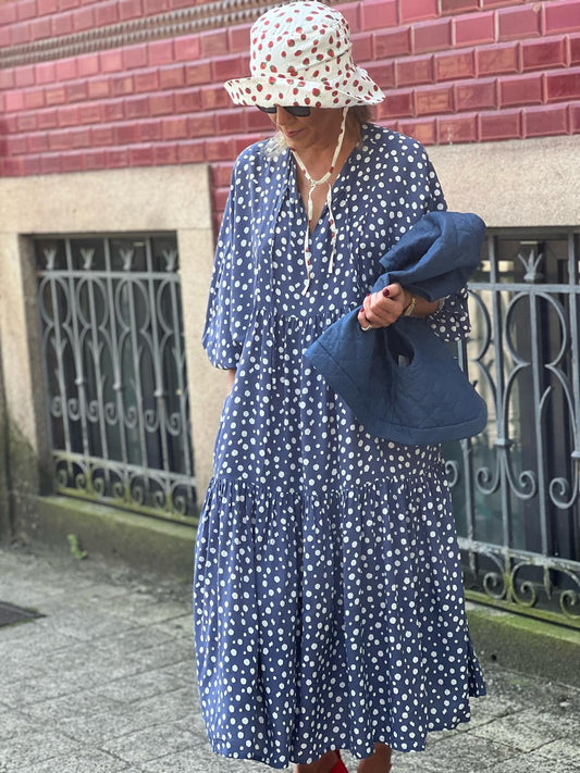 Vestido comprido com estampado bolas