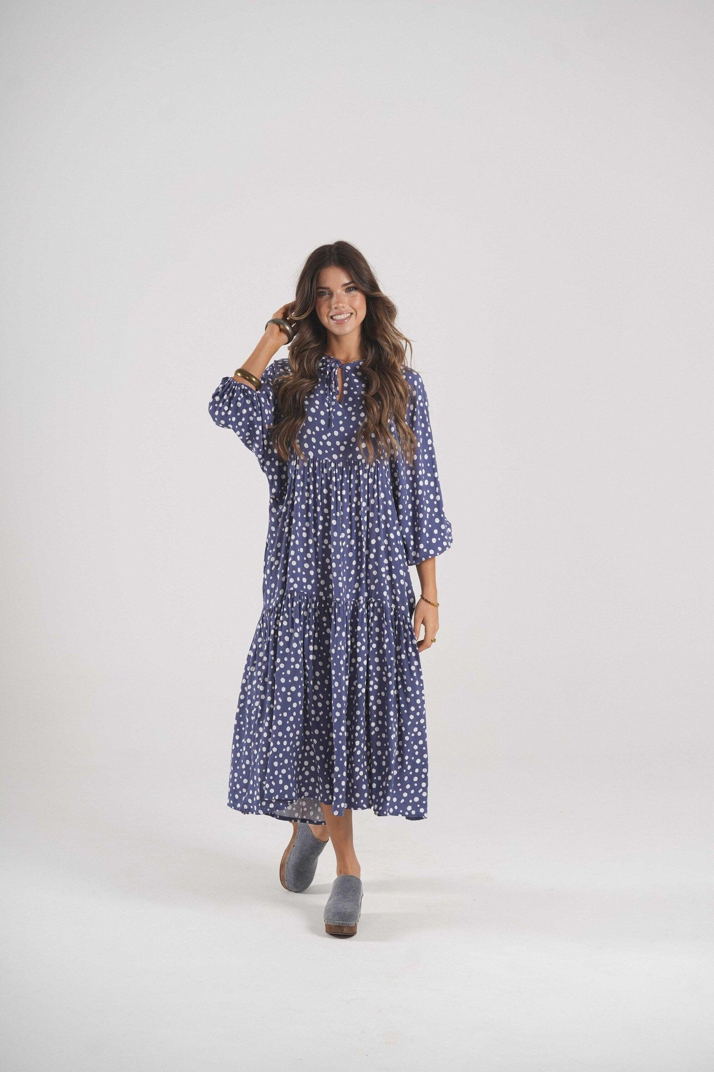 Robe longue avec imprimé à pois