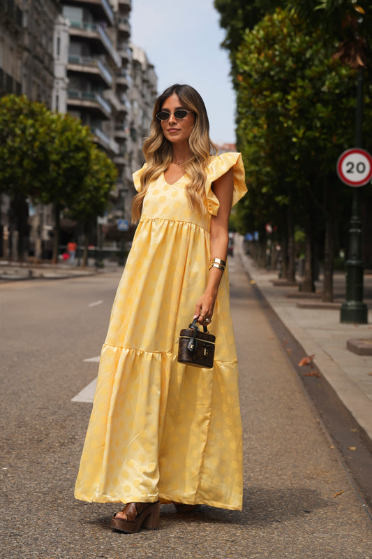 Vestido comprido com folho