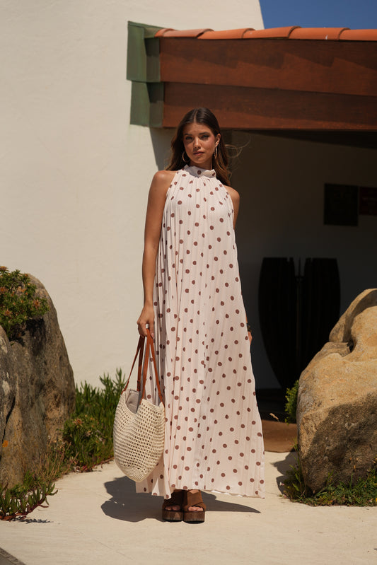 Vestido plissado estampado bolas