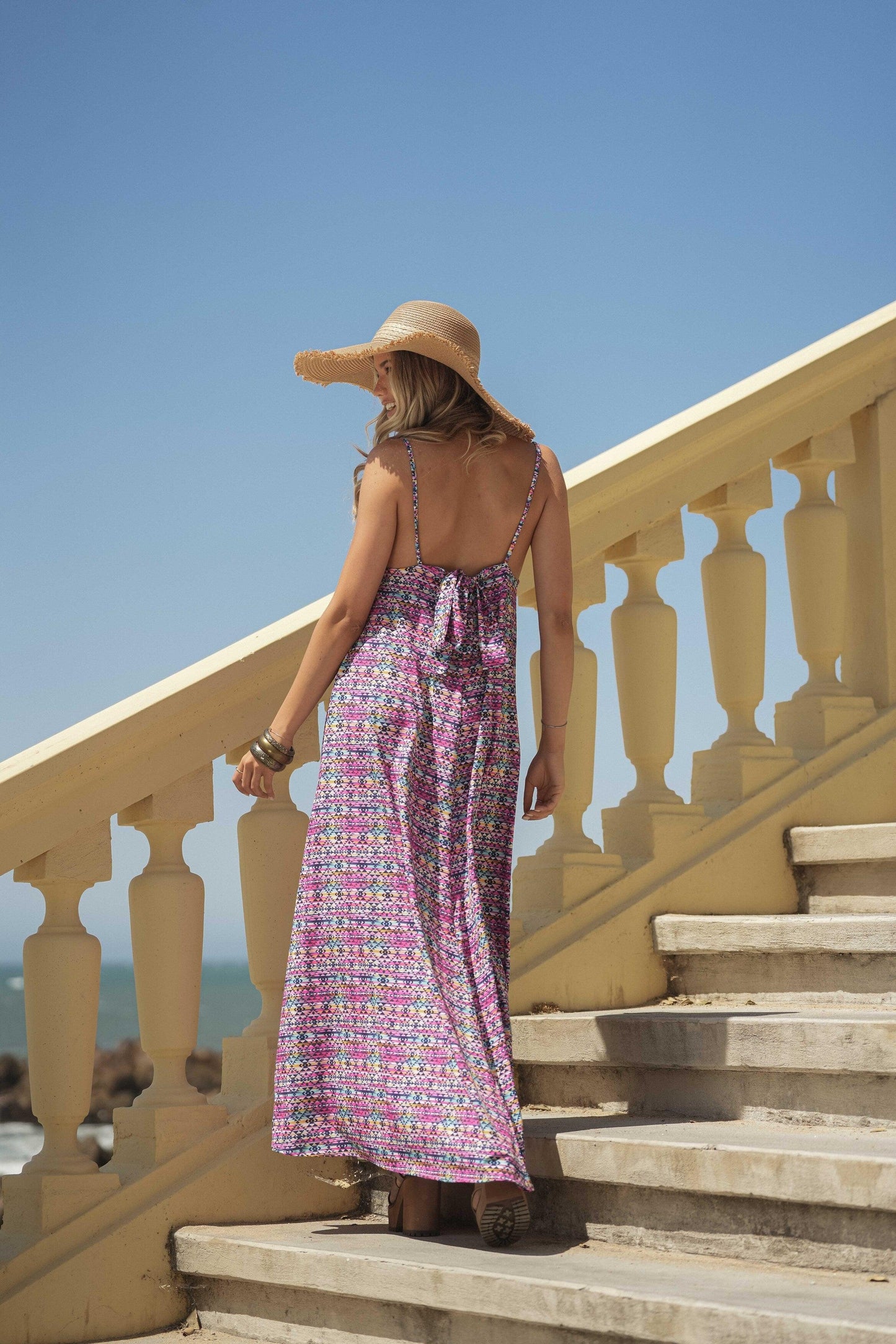 Long printed dress with straps