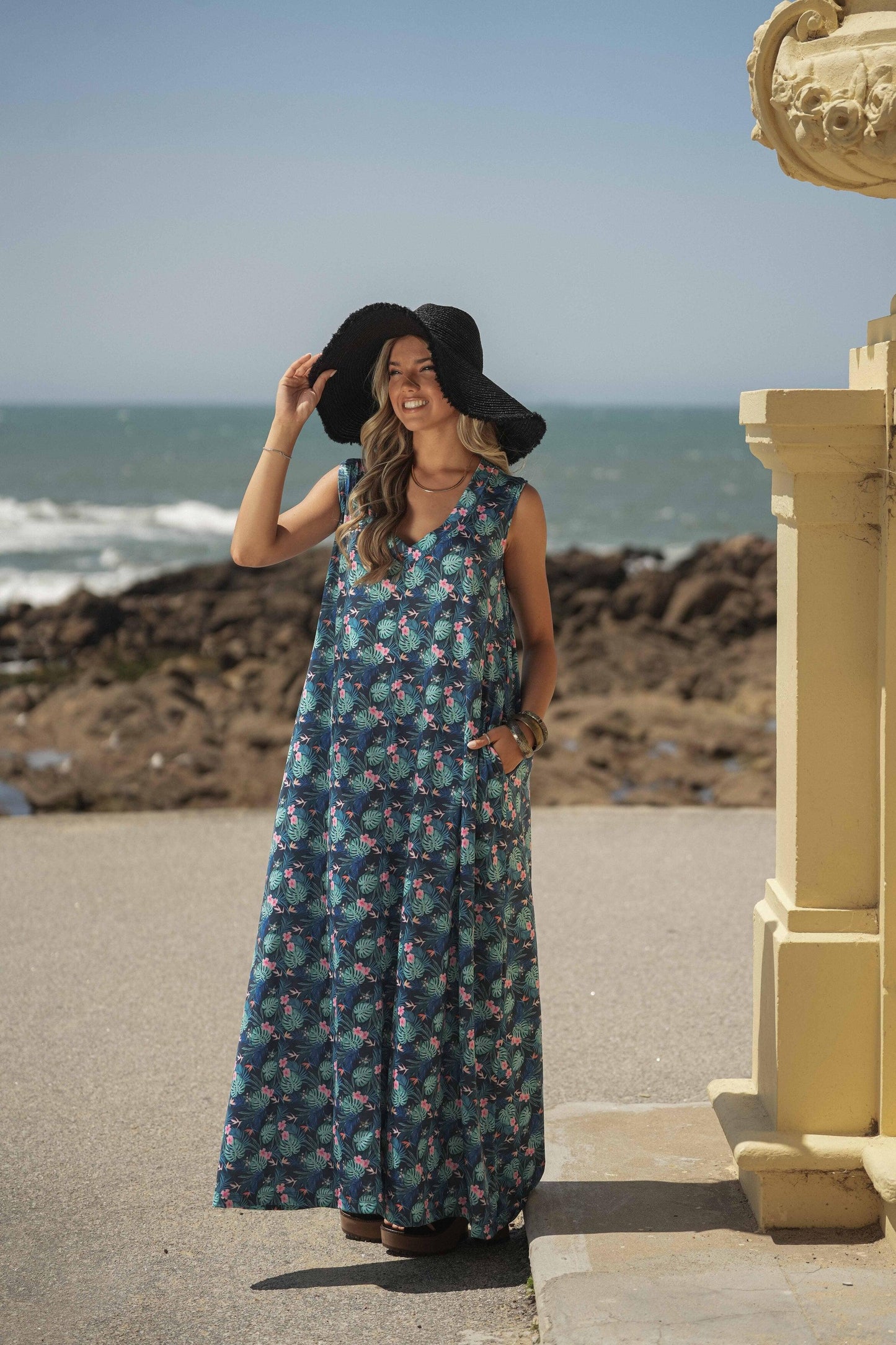 Robe longue en maille imprimée
