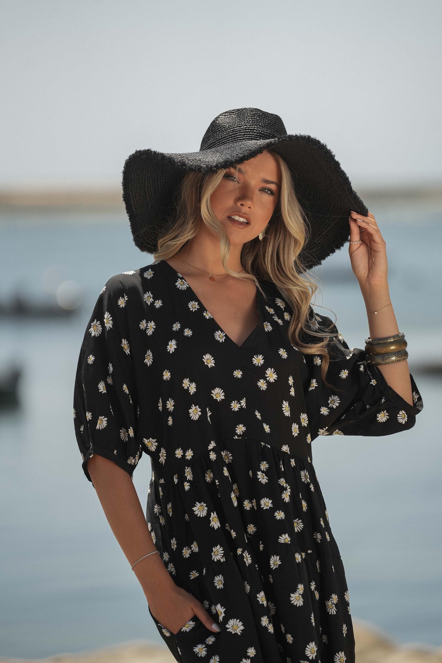 Long dress in printed viscose