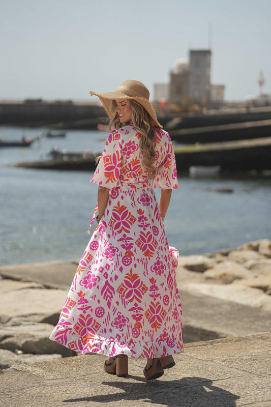 Vestido comprido de trespasse