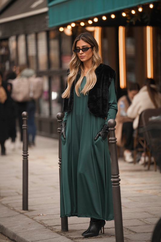 Vestido largo de punto verde