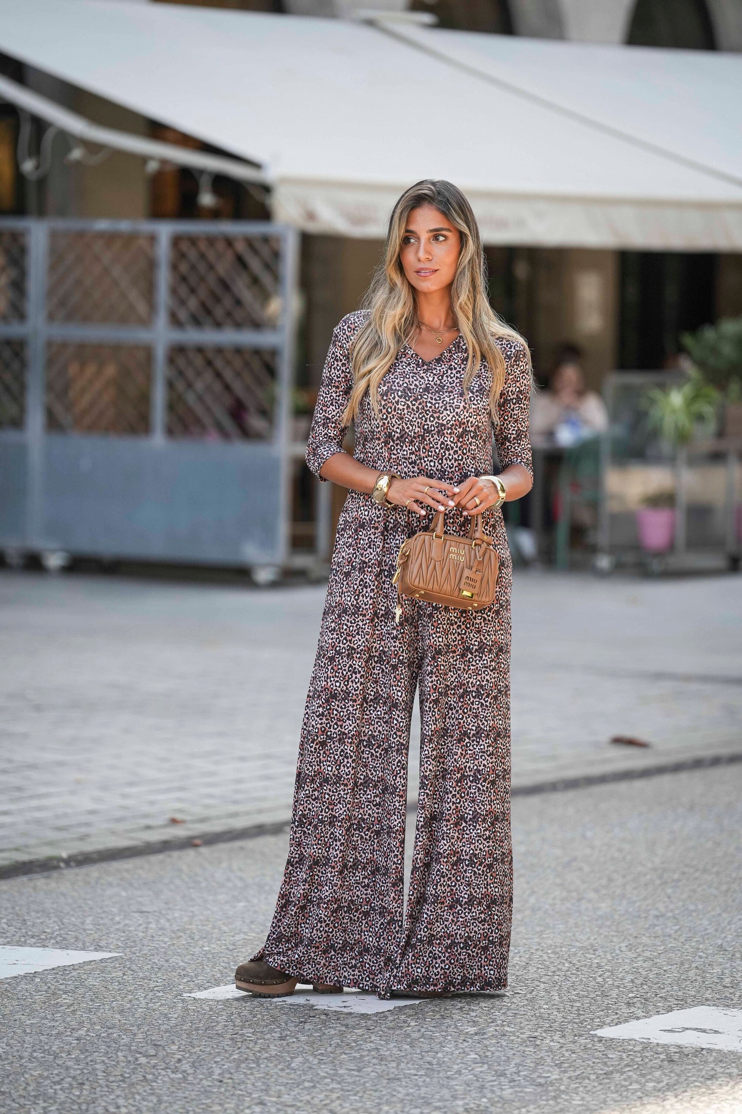 Long jumpsuit in printed knit