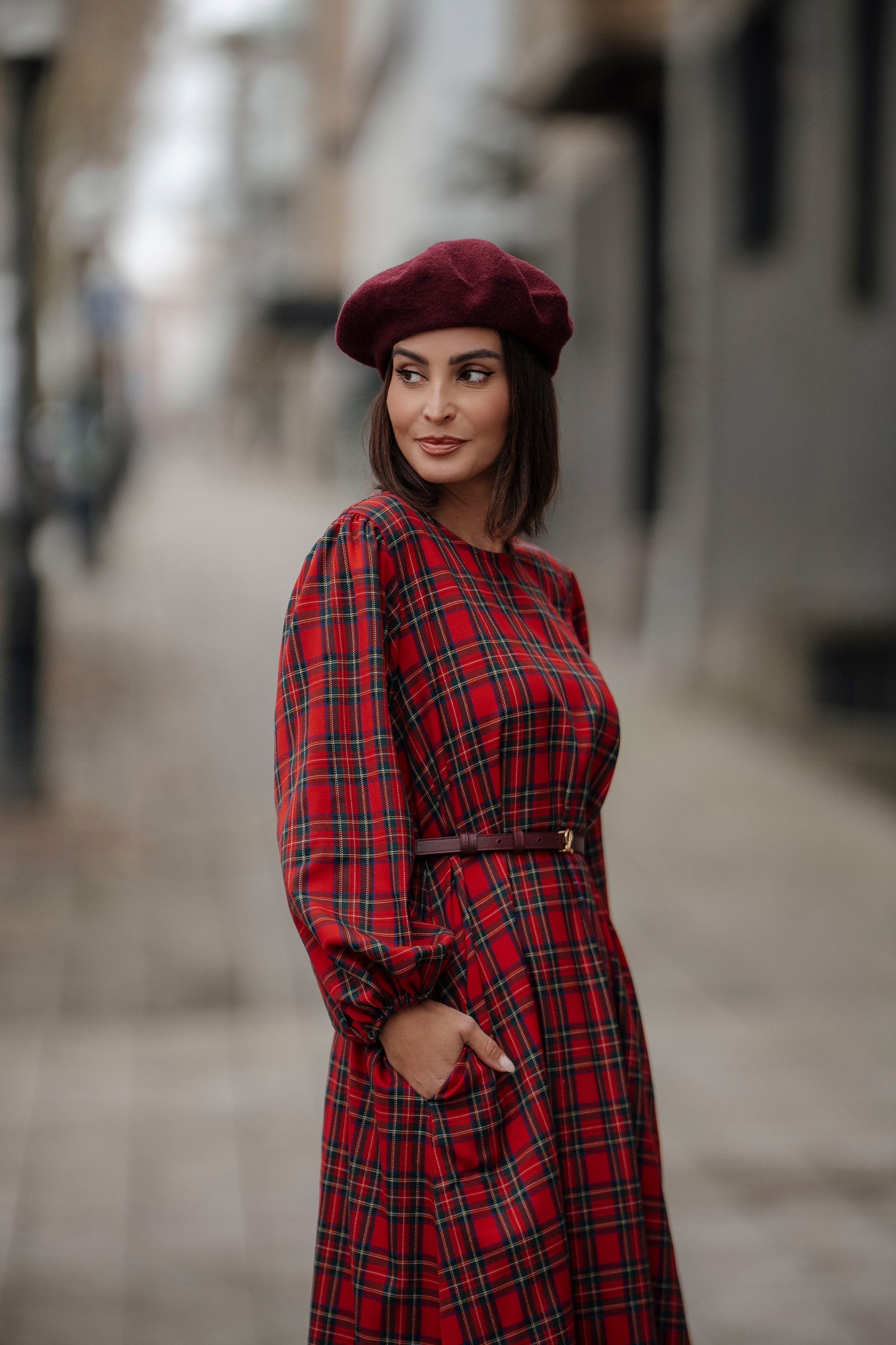 Vestido comprido em xadrez vermelho