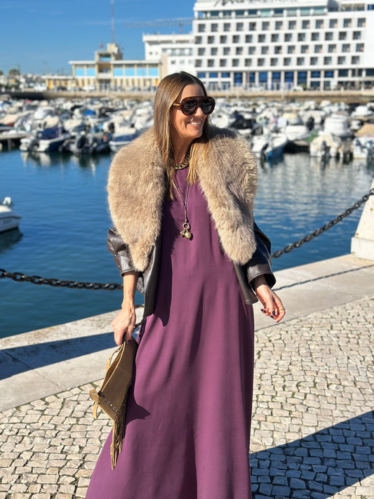 Vestido comprido em viscose bordeaux