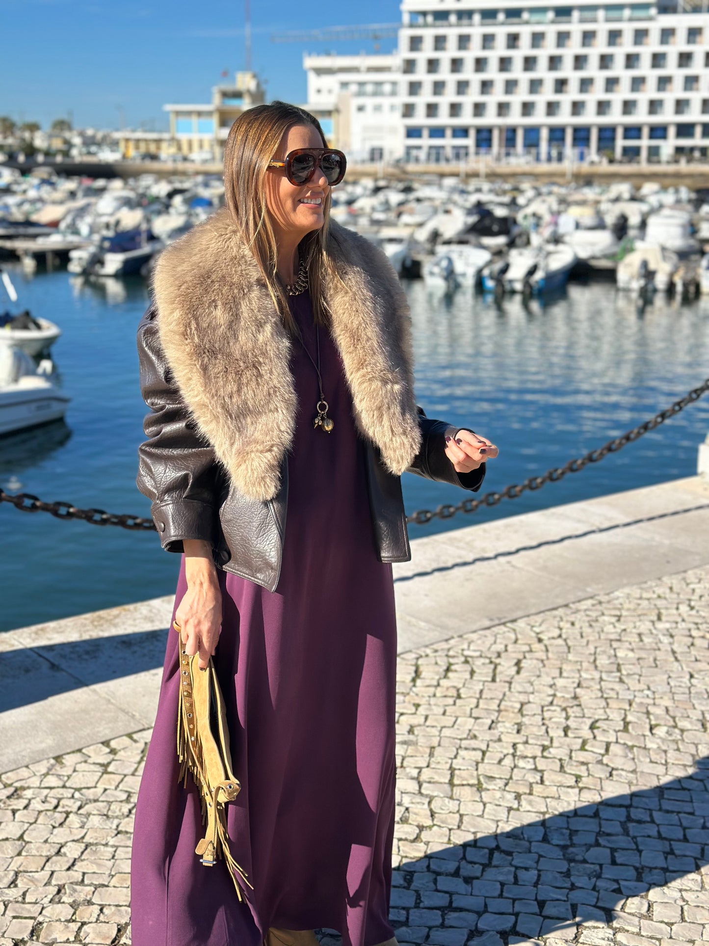 Vestido comprido em viscose bordeaux