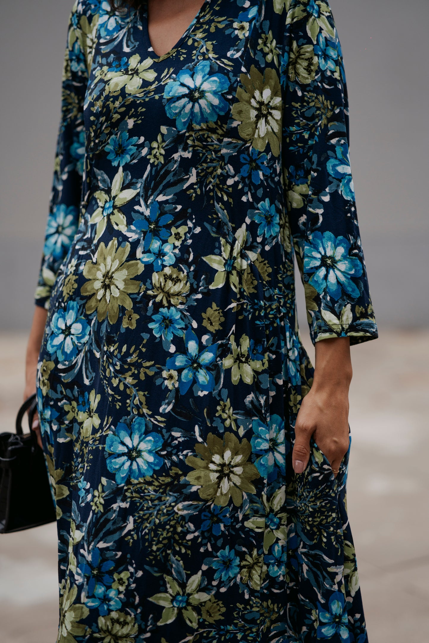 Vestido comprido em malha estampada