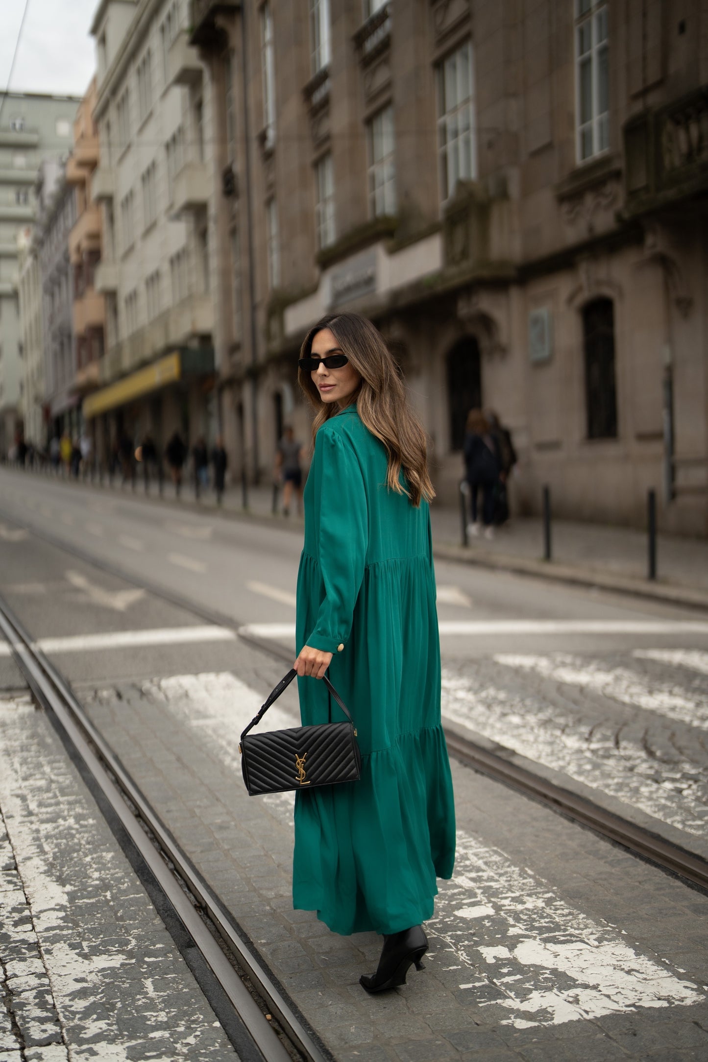 Long dress with gold buttons