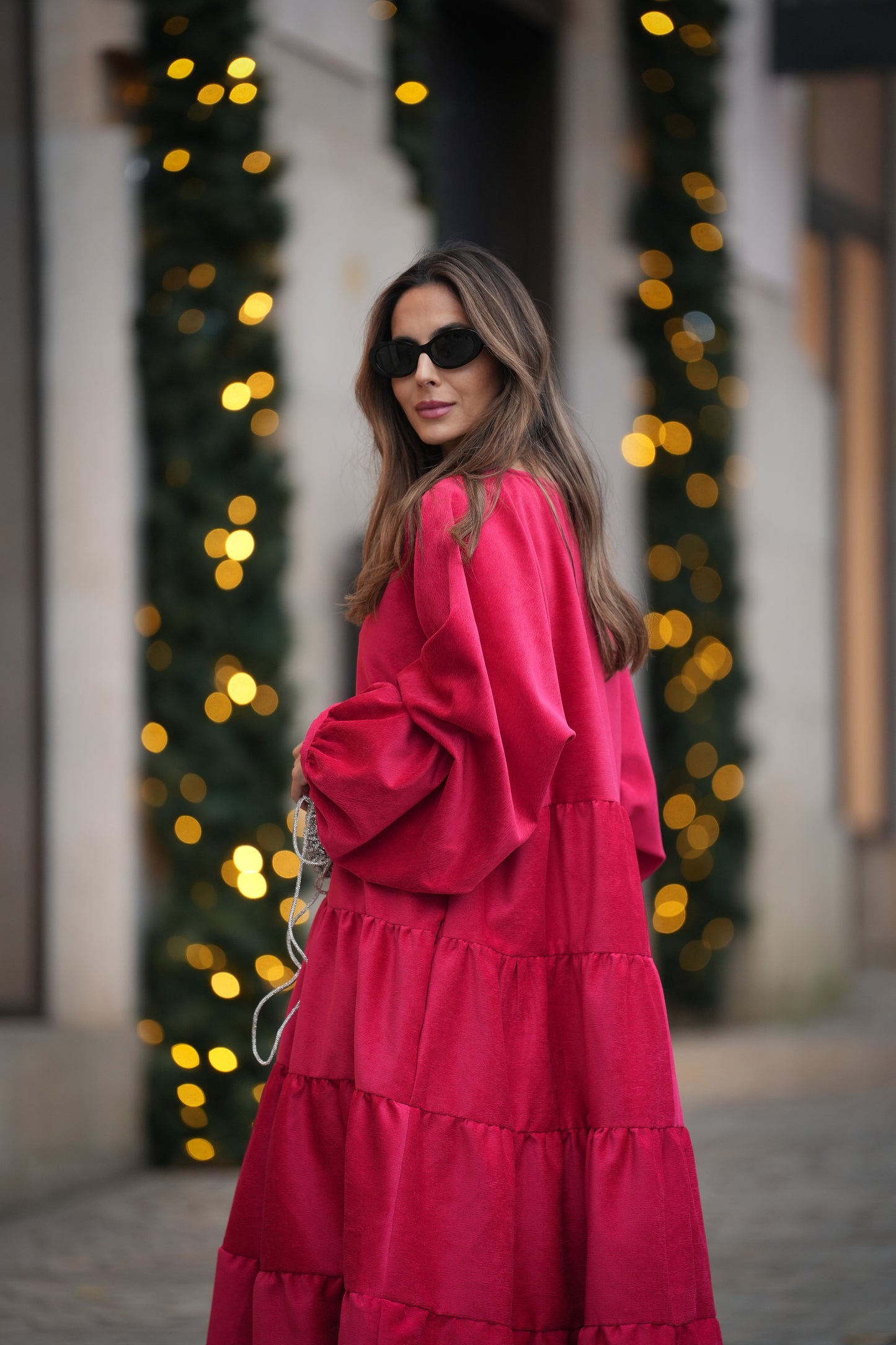 Vestido comprido em bombazine