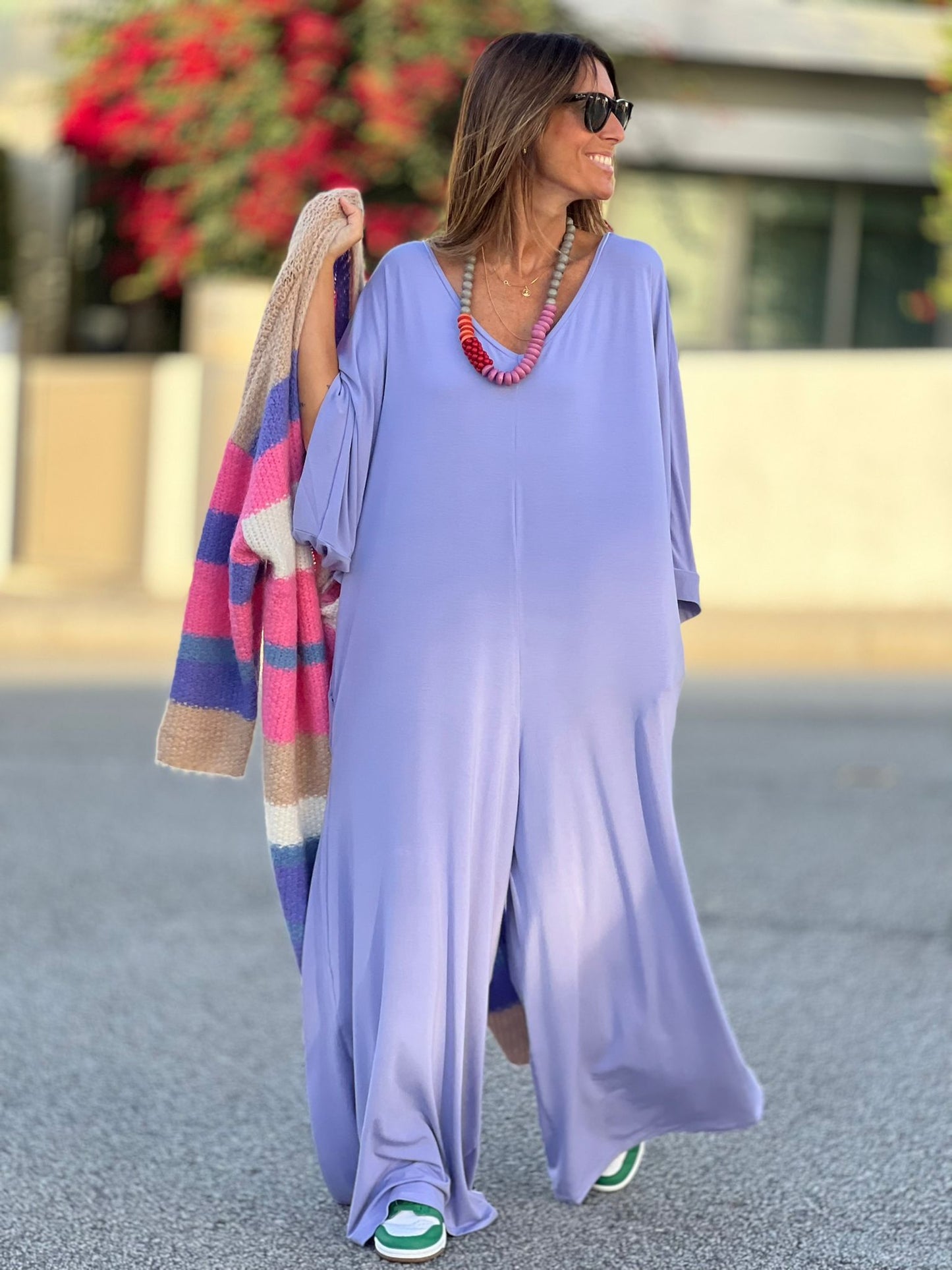 Long smooth knit jumpsuit