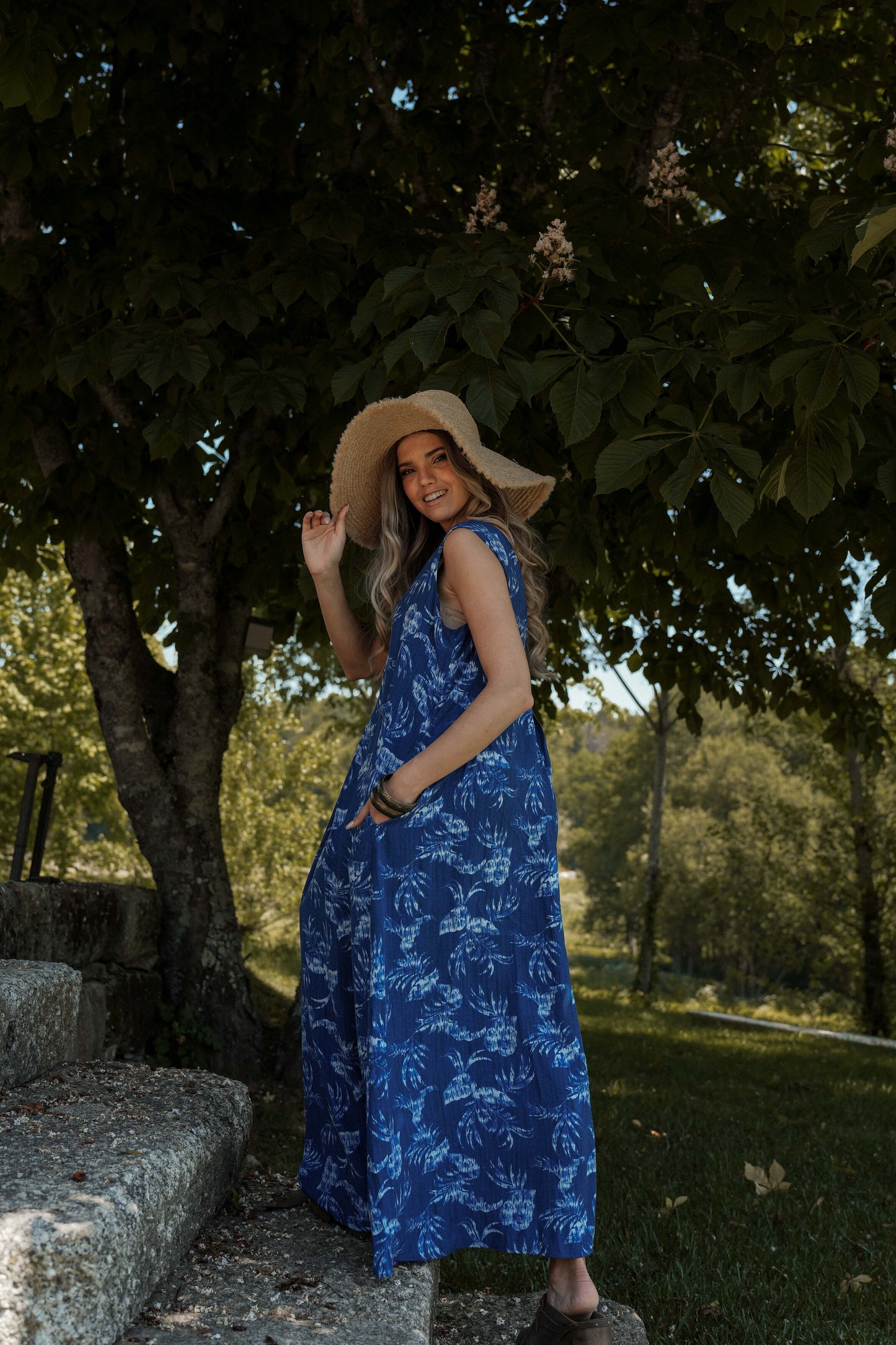 Robe longue en viscose imprimée