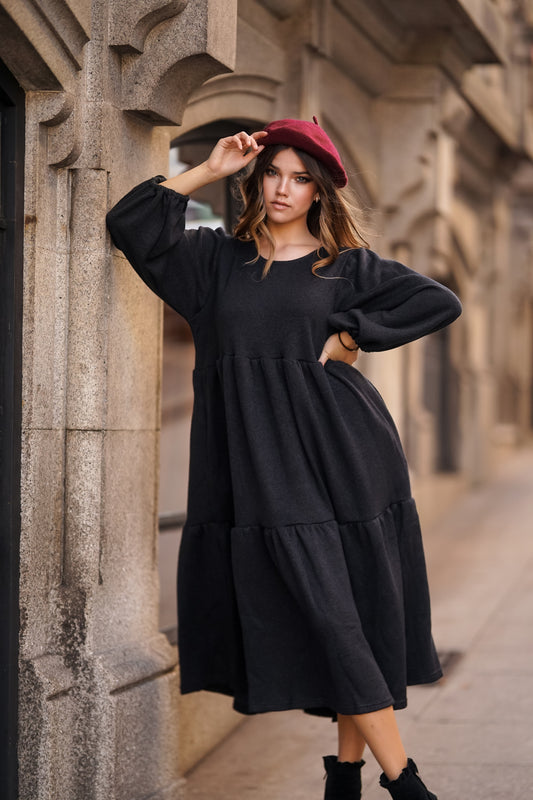 Vestido largo de rejilla con purpurina