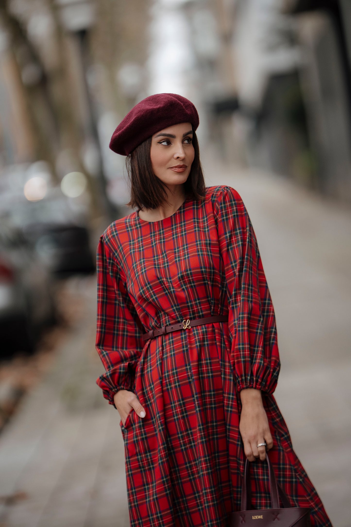 Vestido comprido em xadrez vermelho