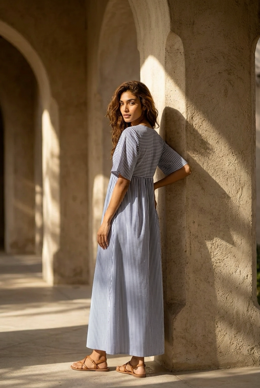 Vestido comprido riscas