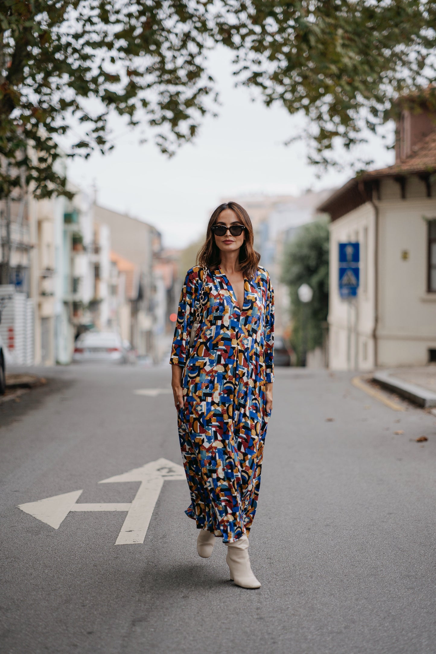 Long dress in printed knit