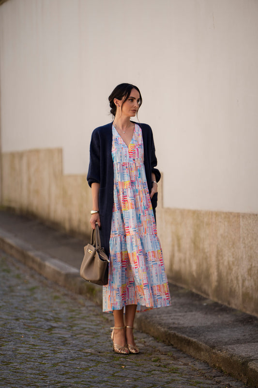 Vestido comprido com folho