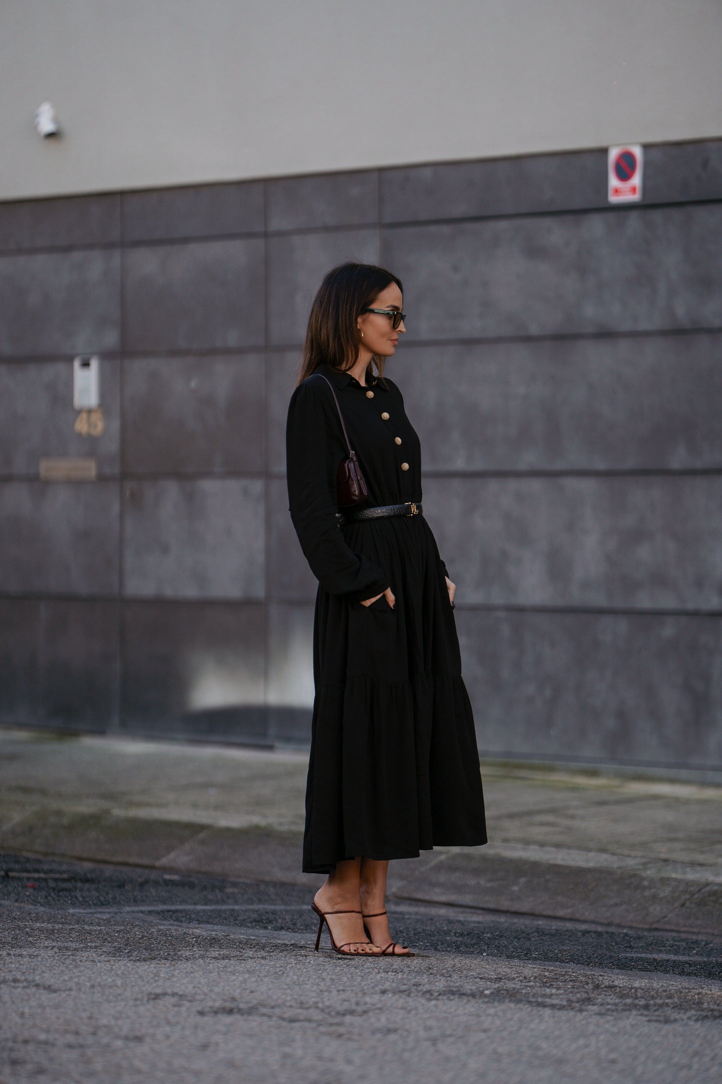 Long dress with gold buttons