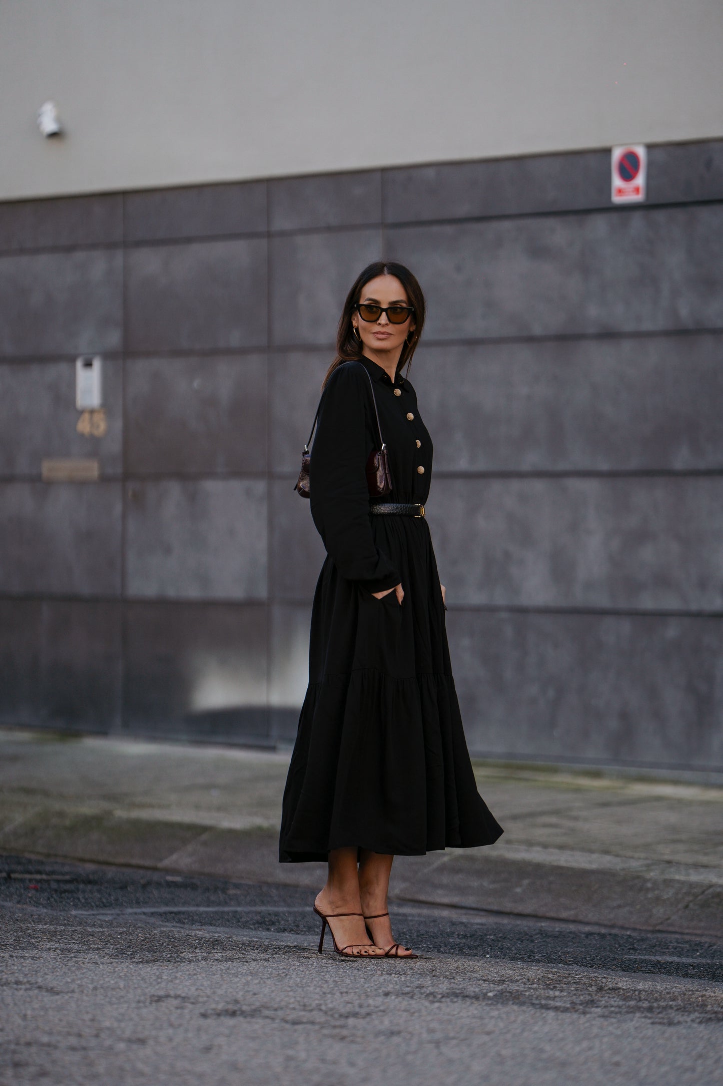 Long dress with gold buttons