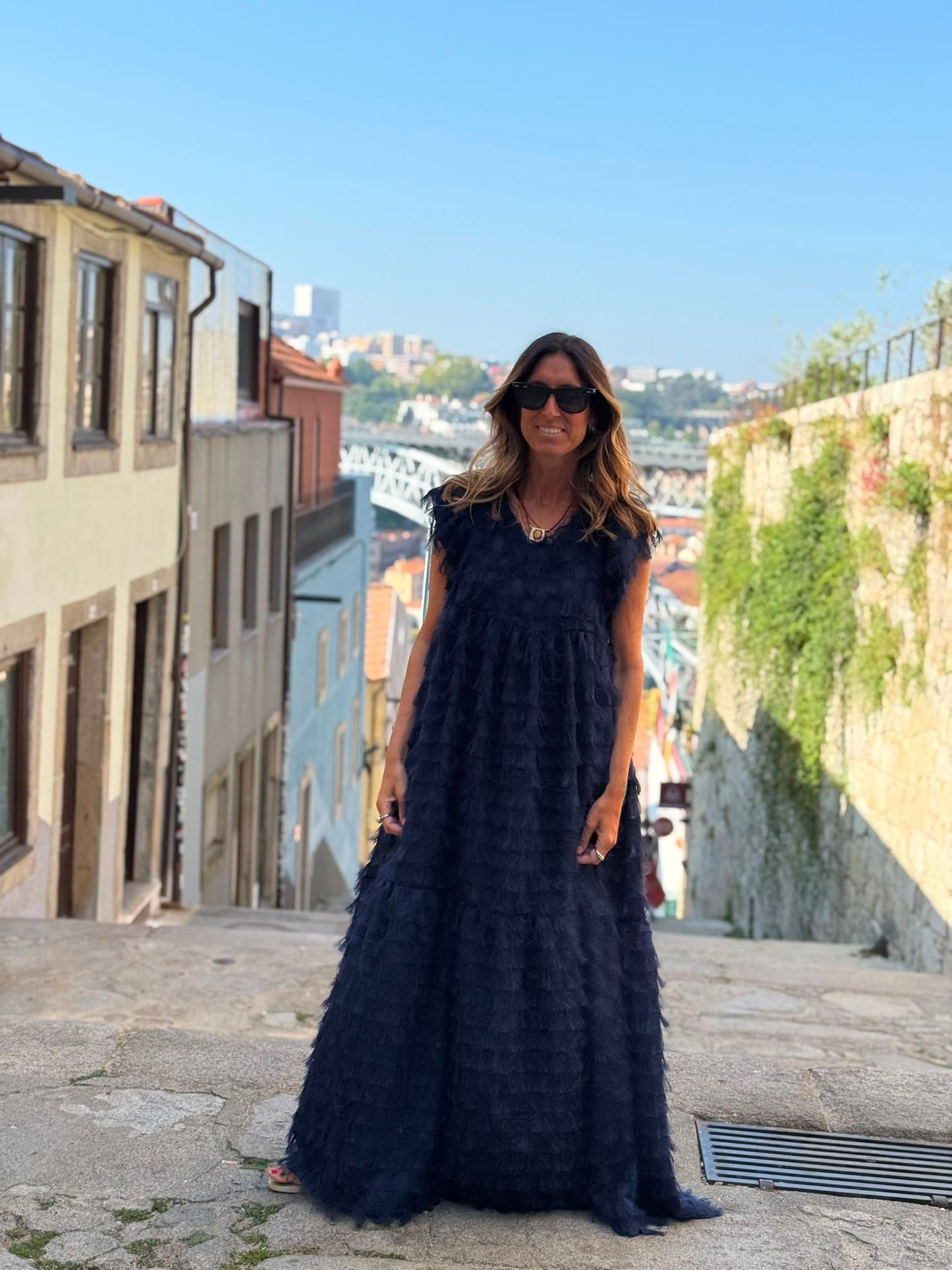 Edição limitada! Vestido comprido de cerimónia azul marinho