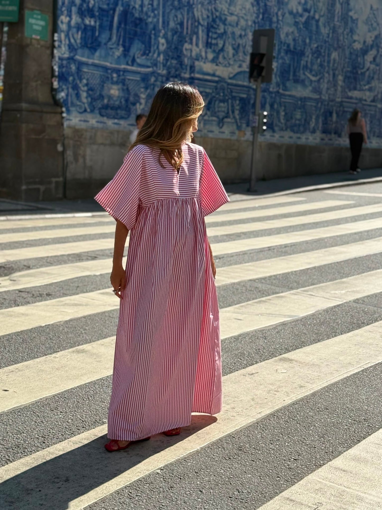 Vestido comprido riscas
