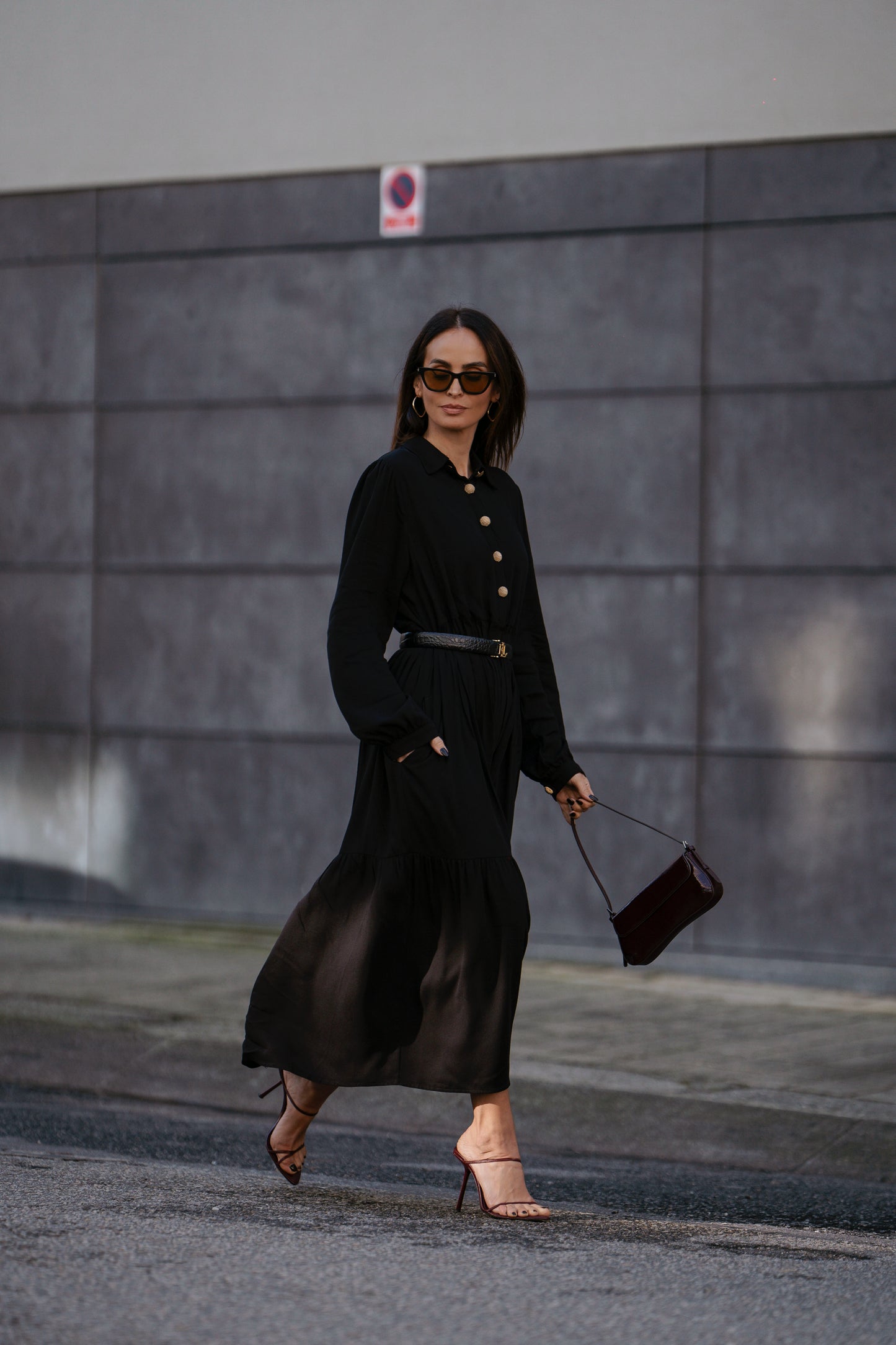 Long dress with gold buttons