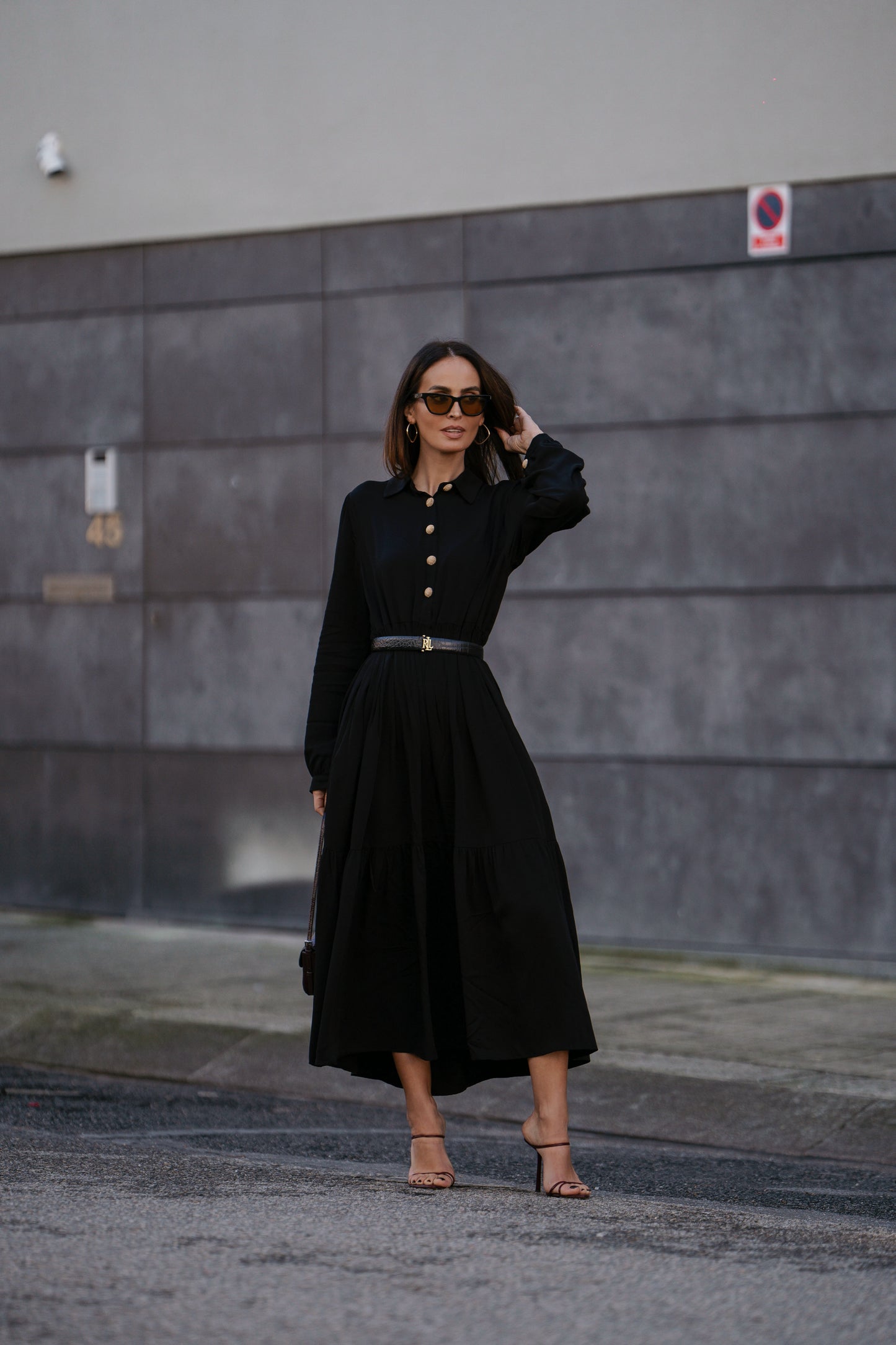 Long dress with gold buttons