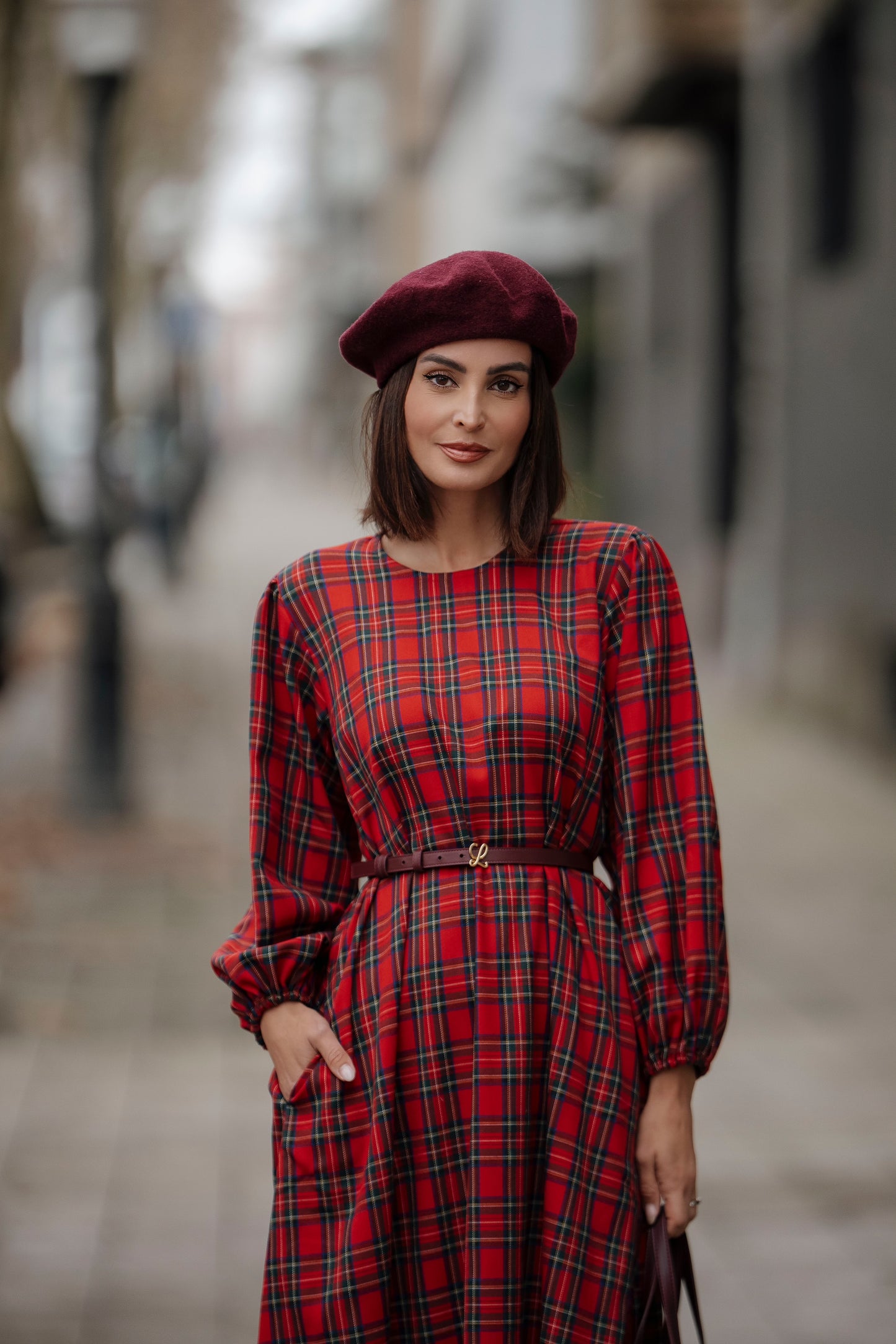 Vestido comprido em xadrez vermelho