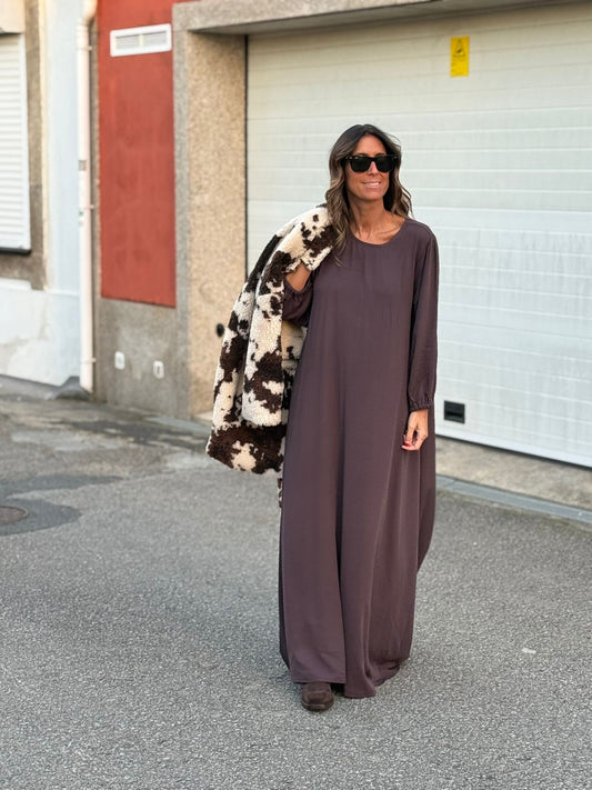 Vestido comprido em viscose castanho