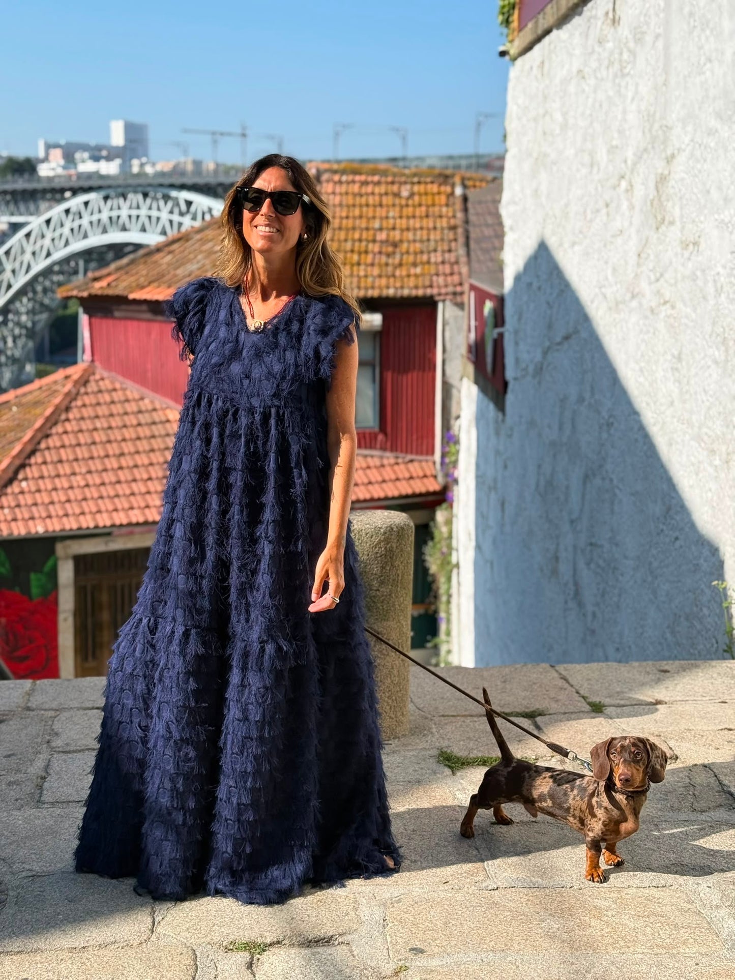 Edição limitada! Vestido comprido de cerimónia azul marinho