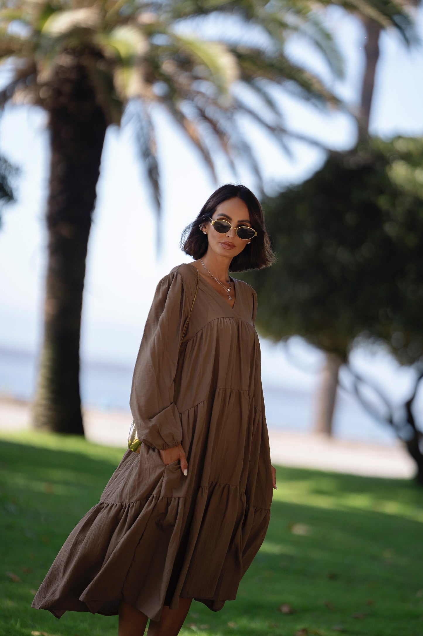 Vestido comprido castanho