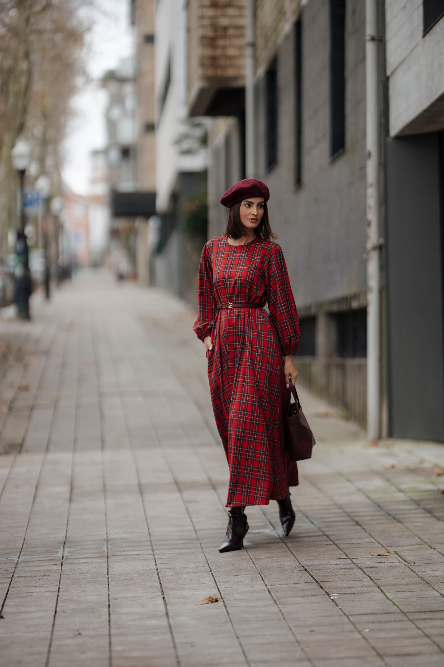 Vestido comprido em xadrez vermelho