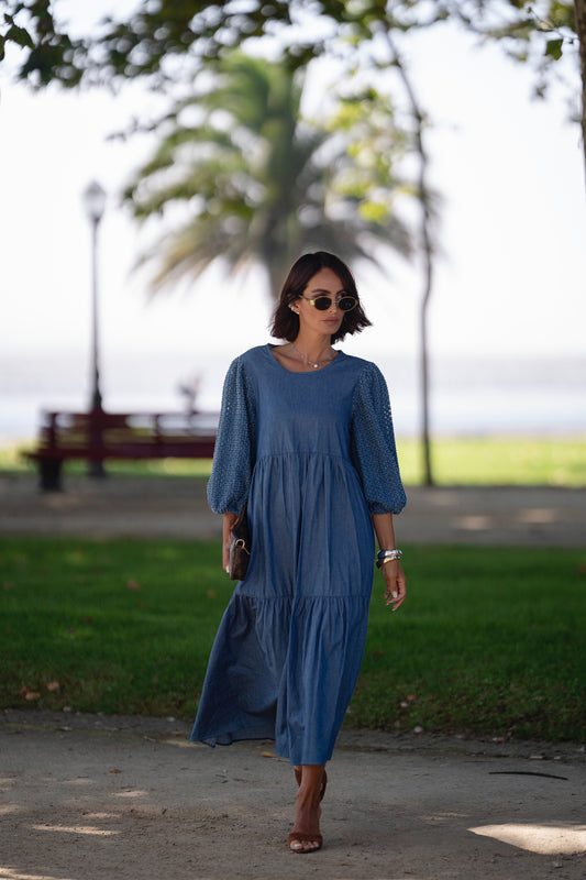 Vestido comprido em ganga