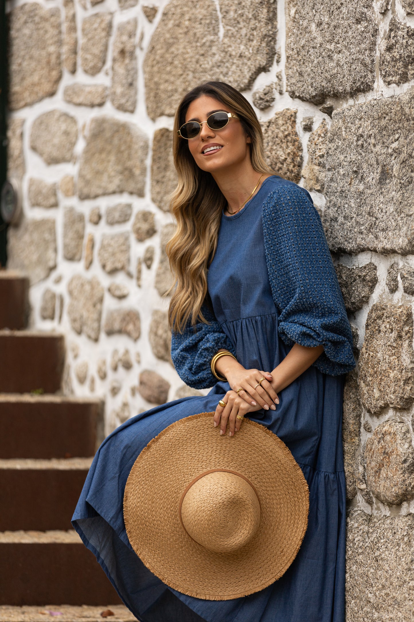 Vestido comprido em ganga