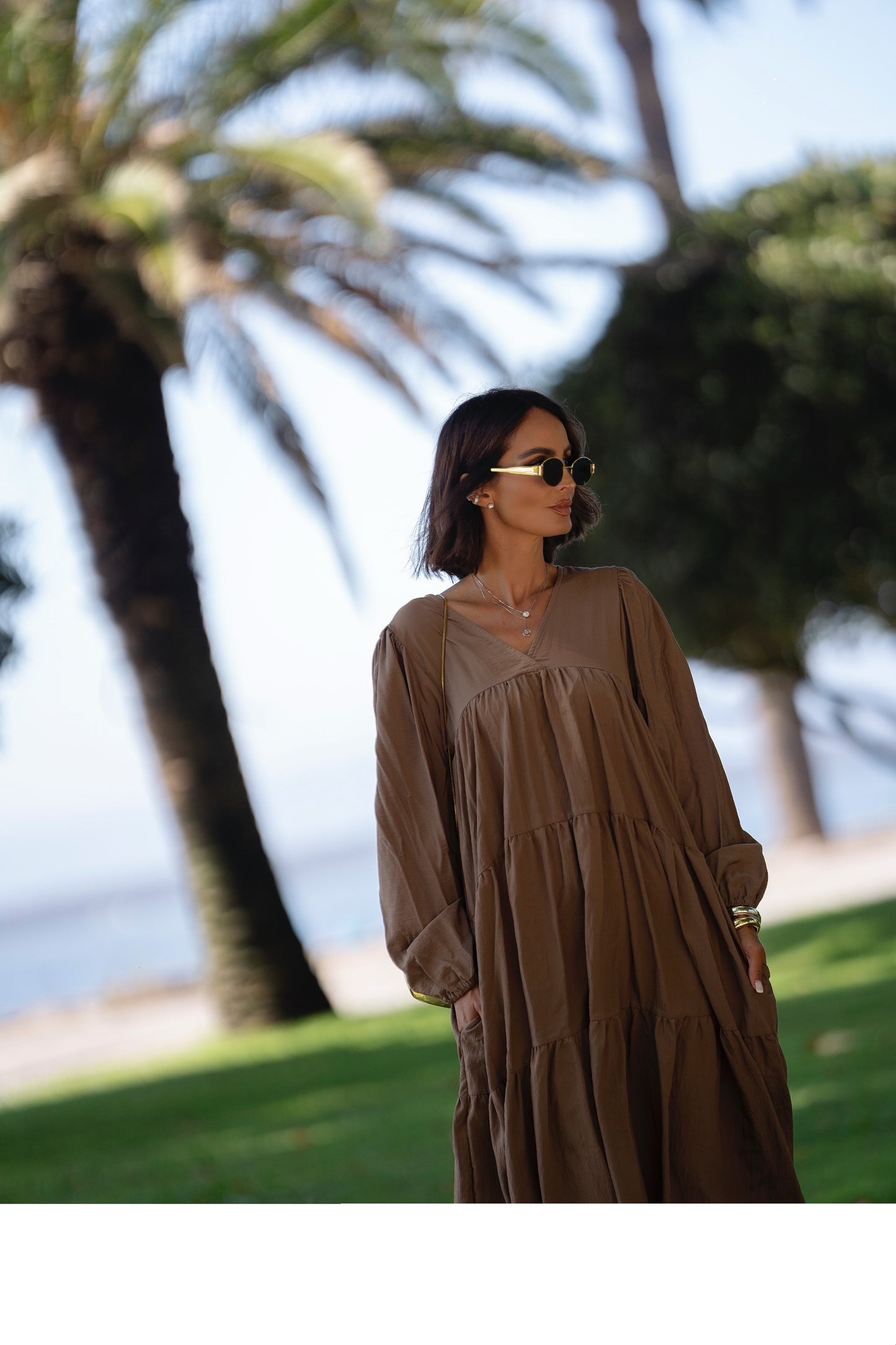 Vestido comprido castanho