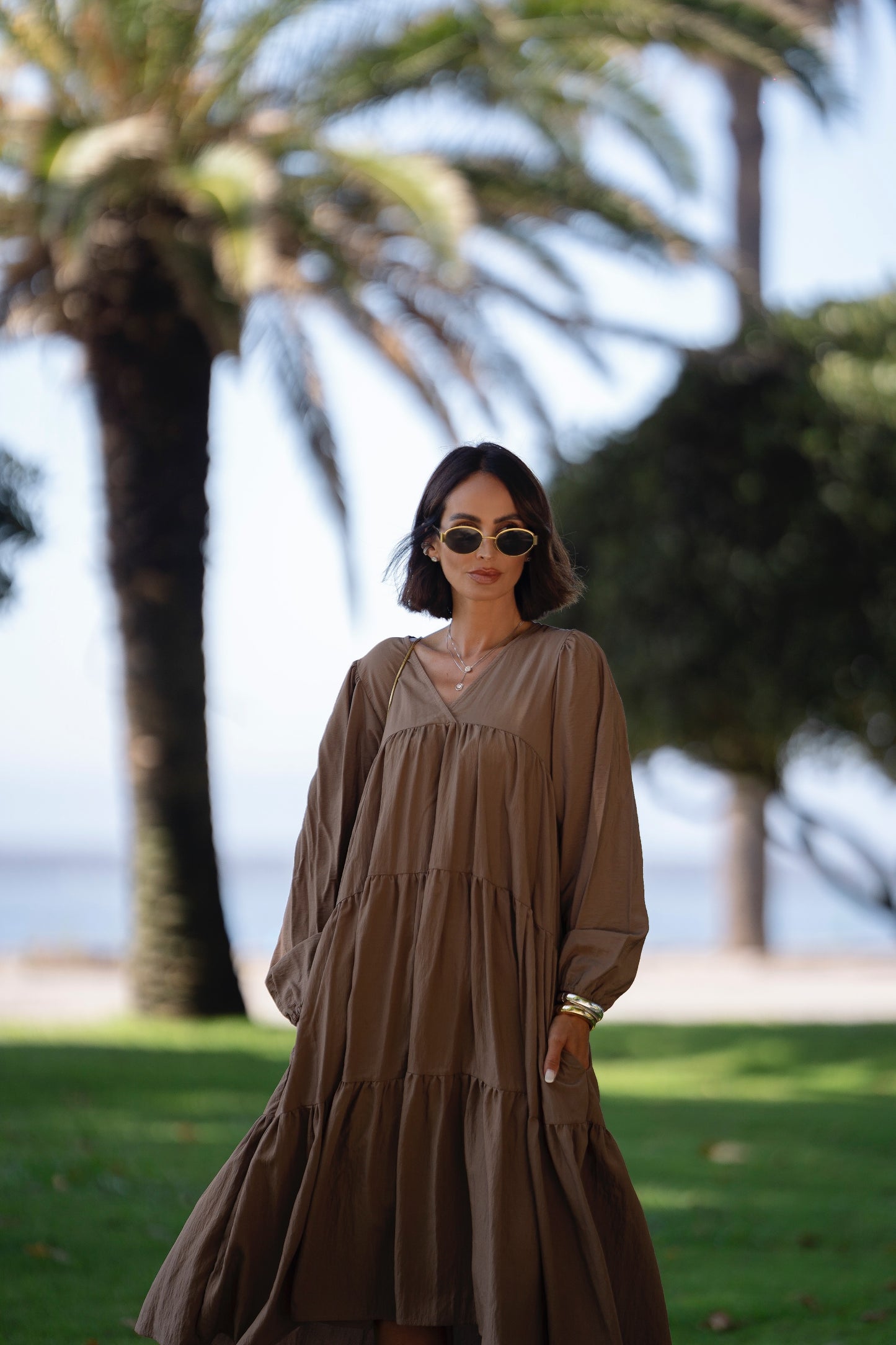 Vestido comprido castanho