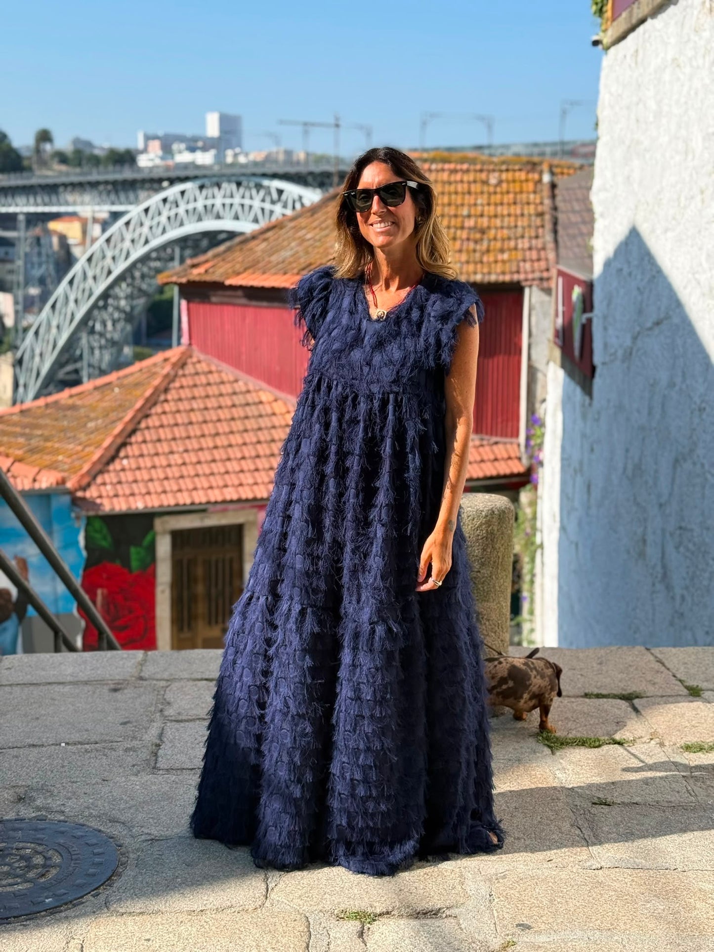 Edição limitada! Vestido comprido de cerimónia azul marinho