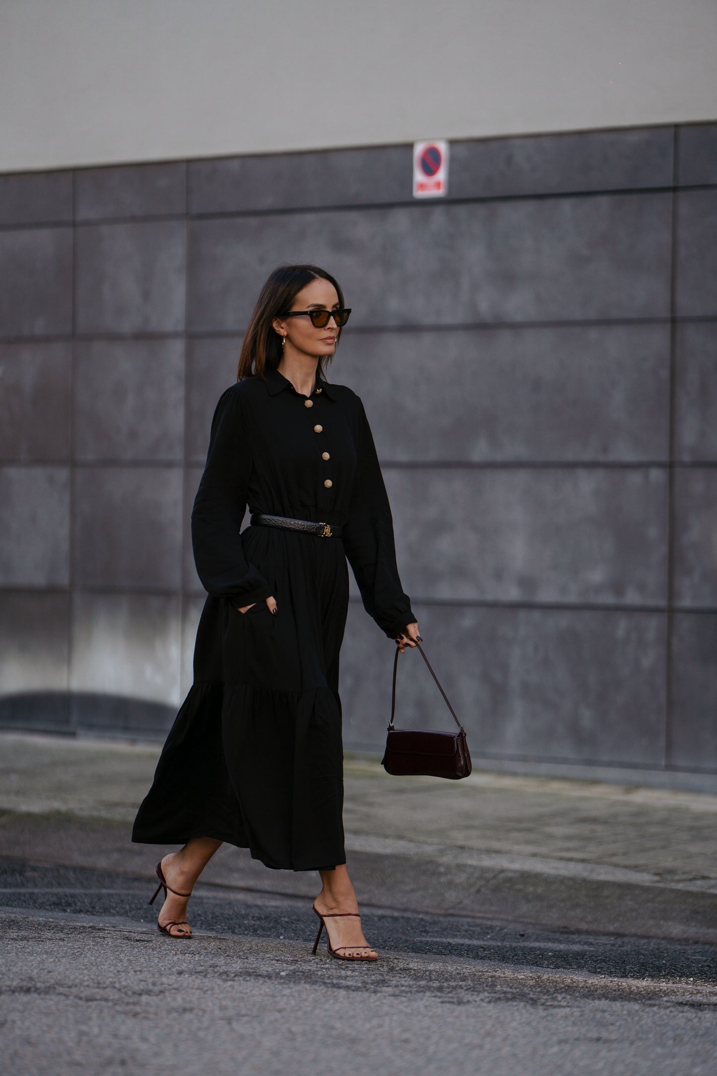 Long dress with gold buttons