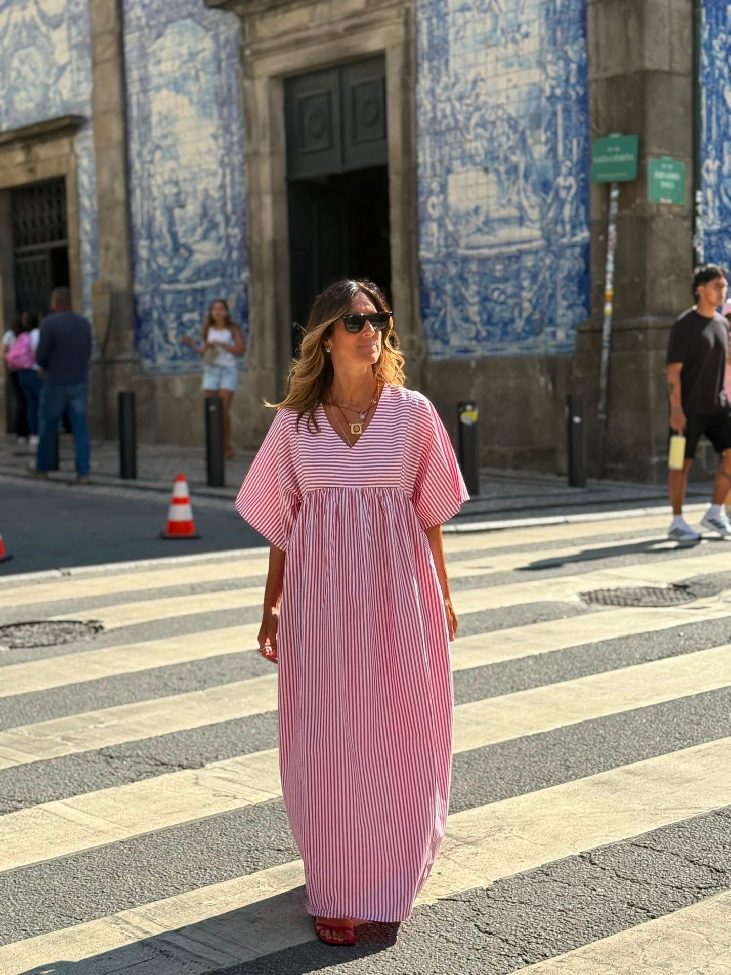 Vestido comprido riscas