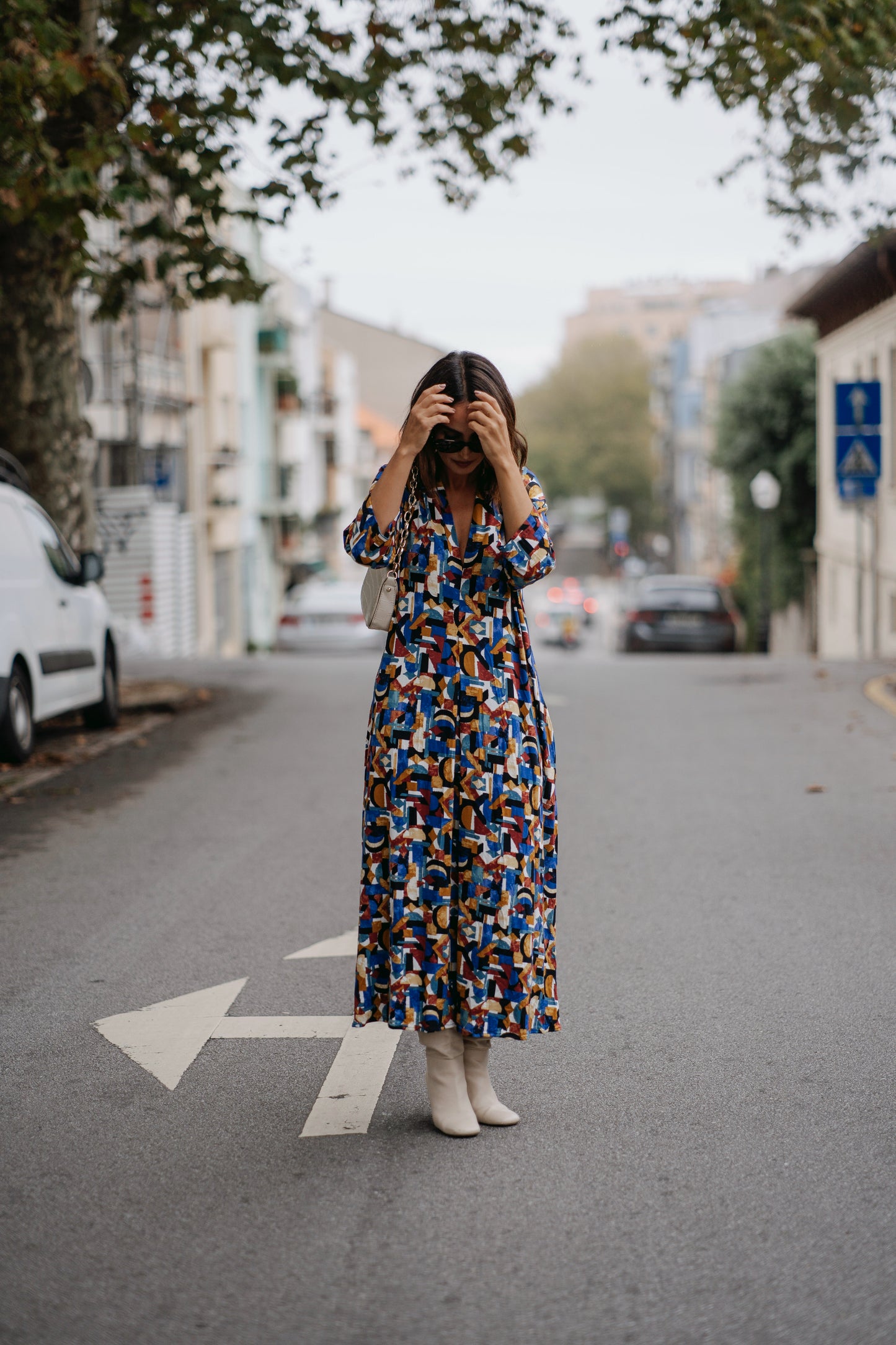 Long dress in printed knit