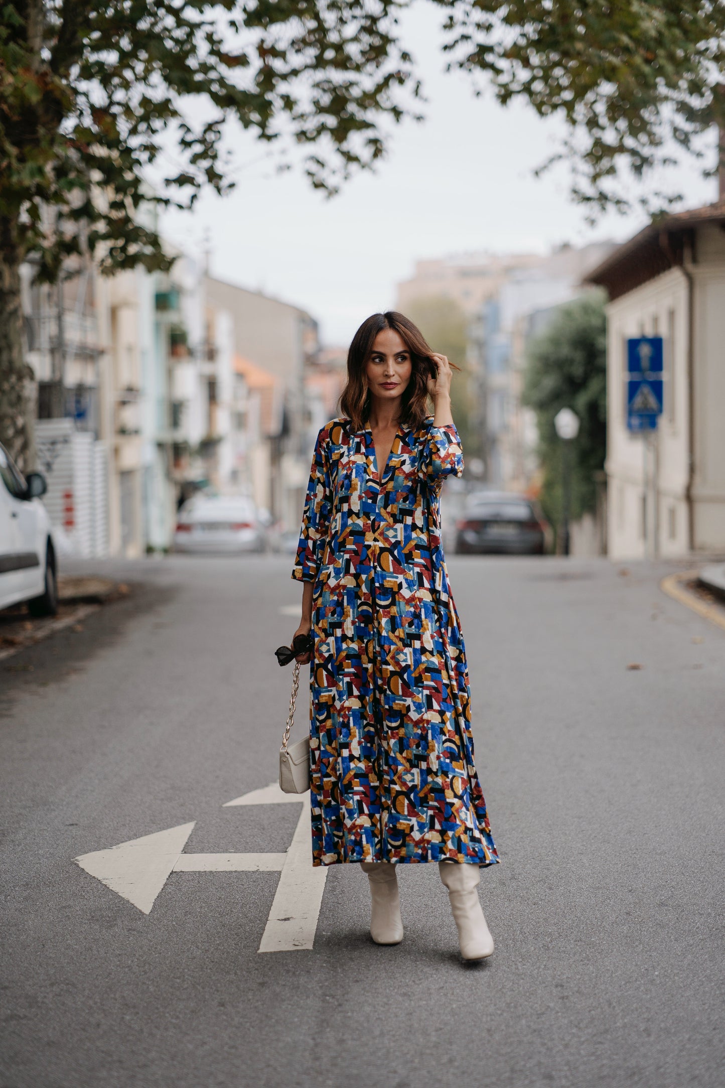 Long dress in printed knit