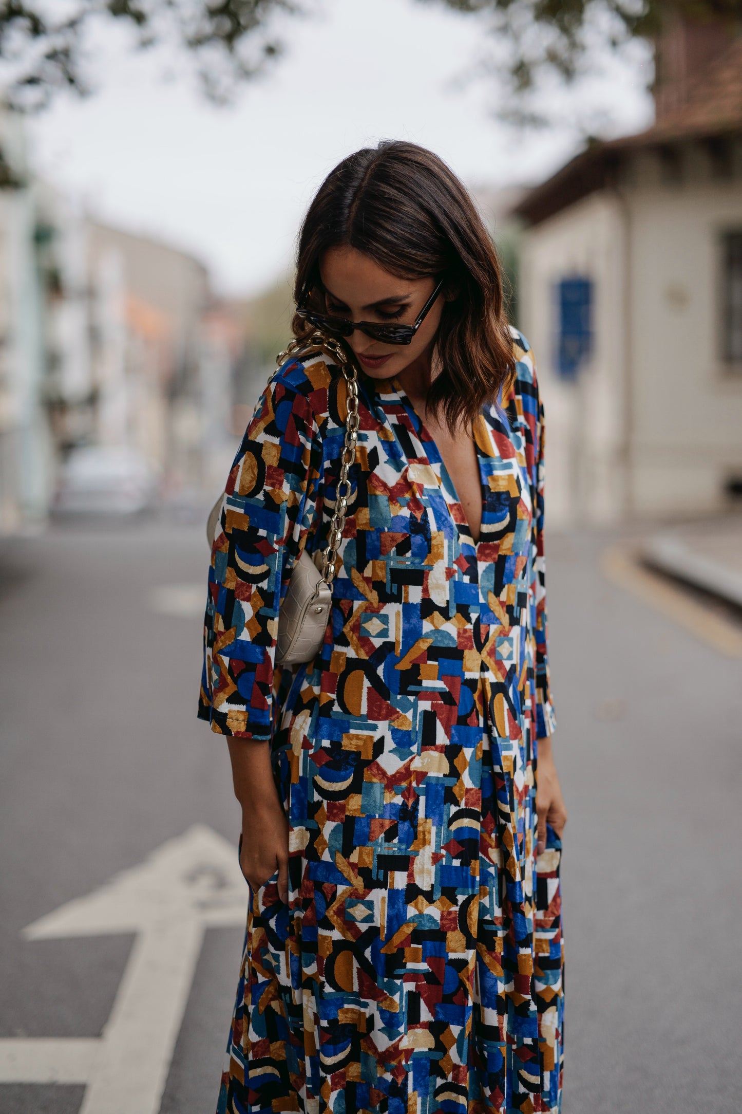 Long dress in printed knit