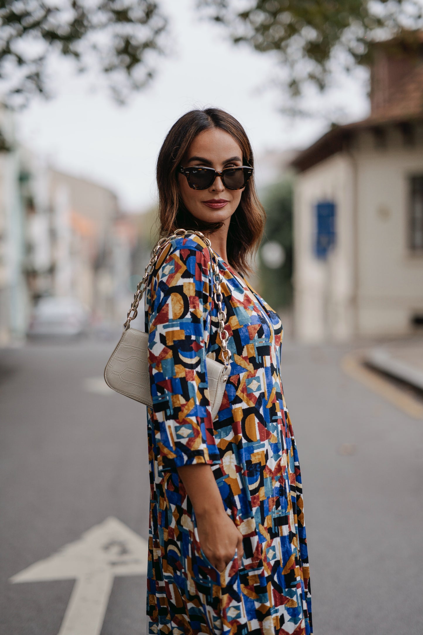 Long dress in printed knit