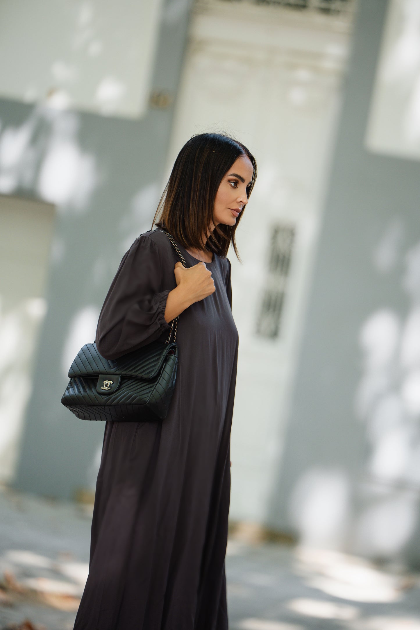 Long brown viscose dress