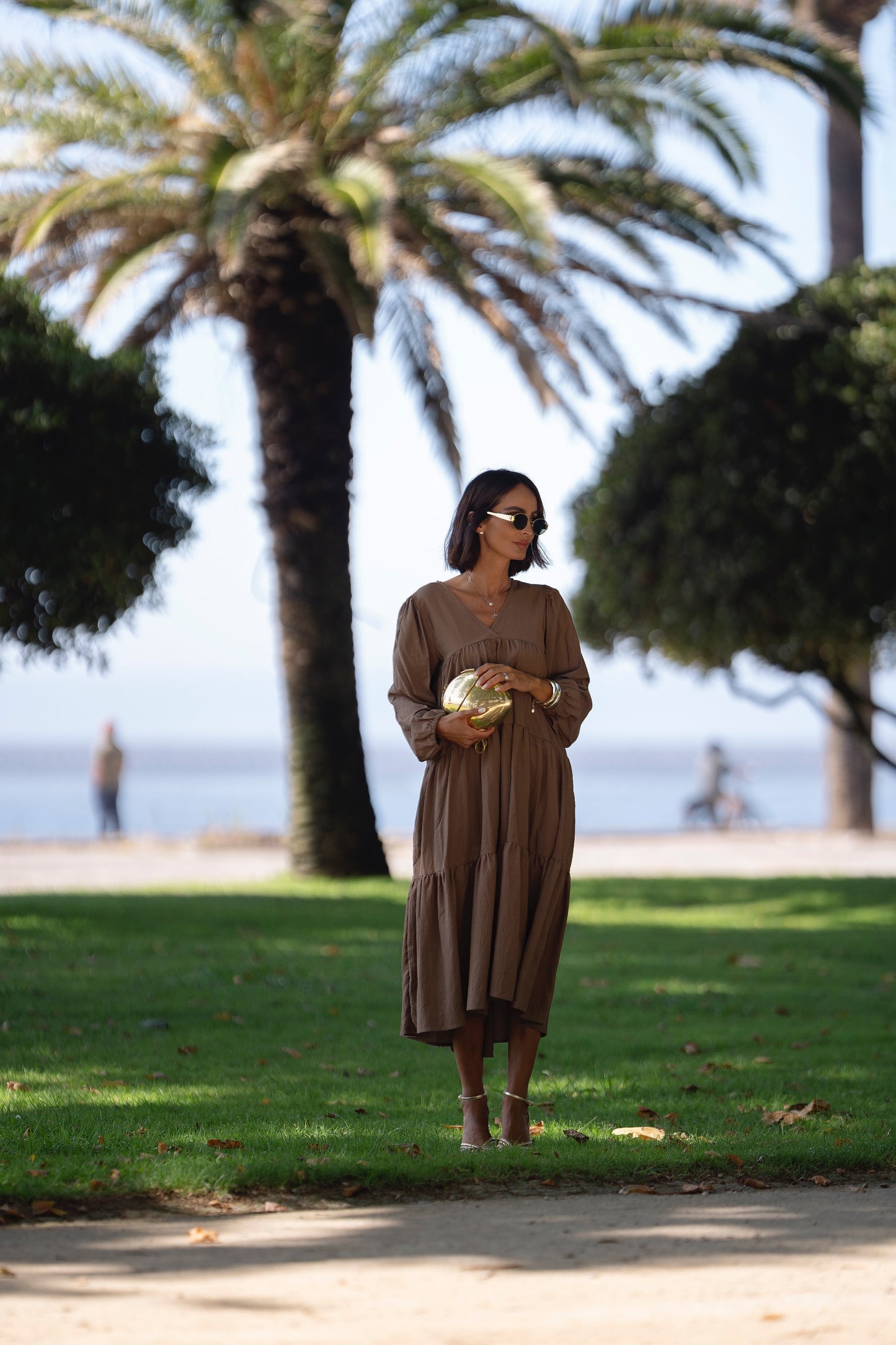 Vestido comprido castanho