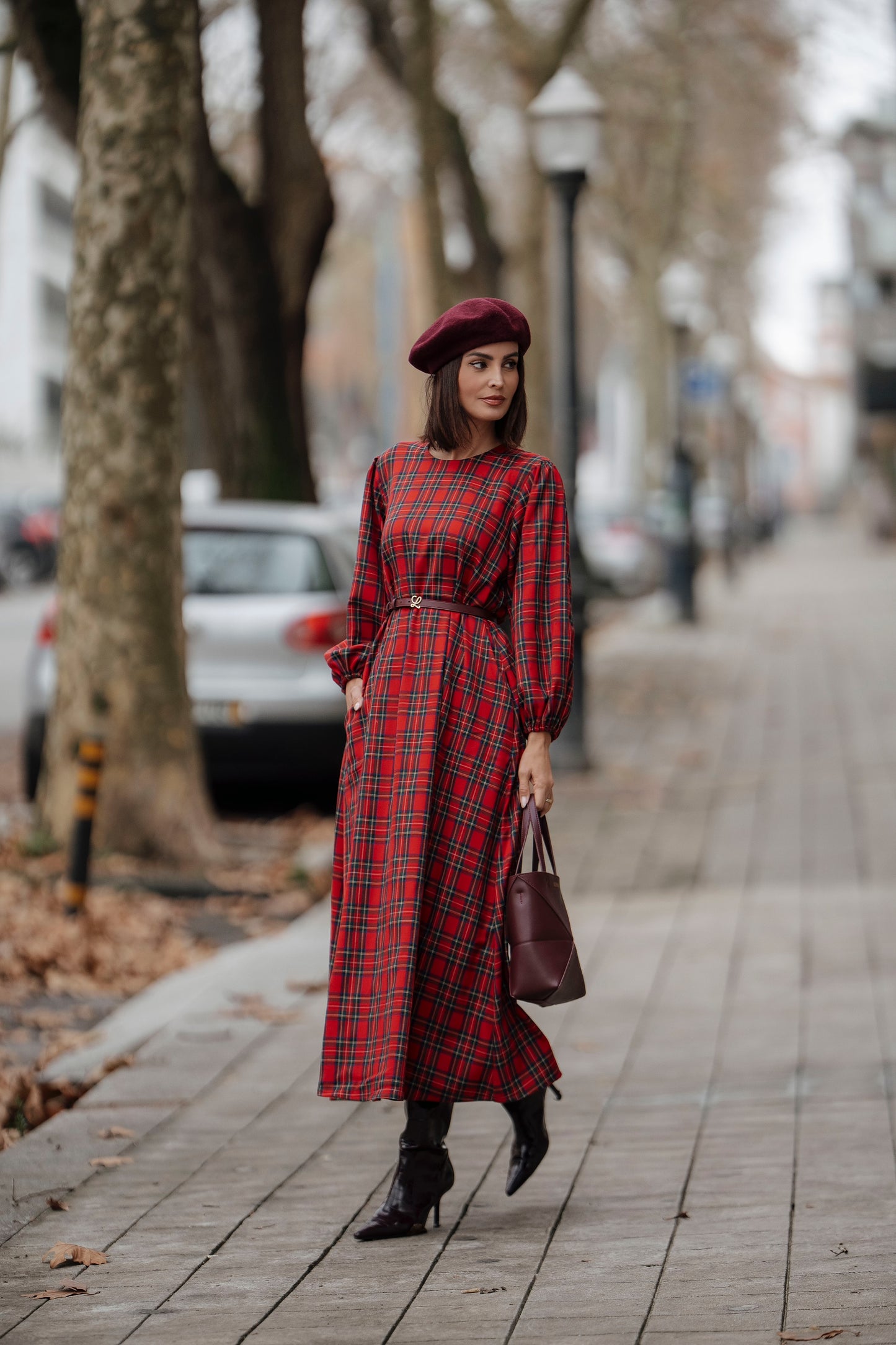 Vestido comprido em xadrez vermelho