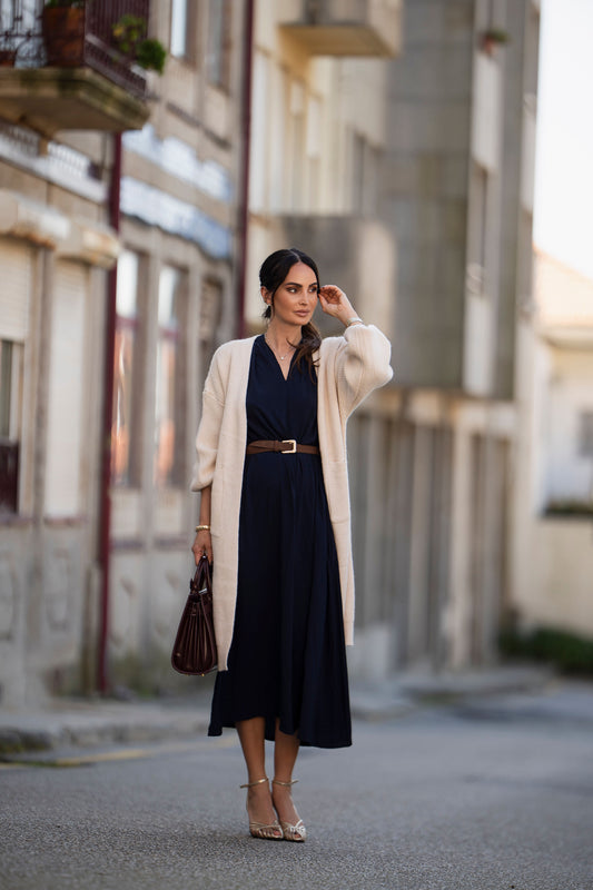 Vestido comprido azul marinho