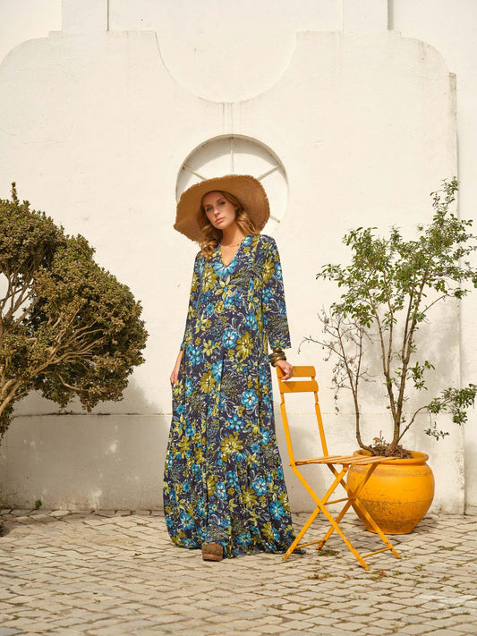 Vestido largo de punto estampado